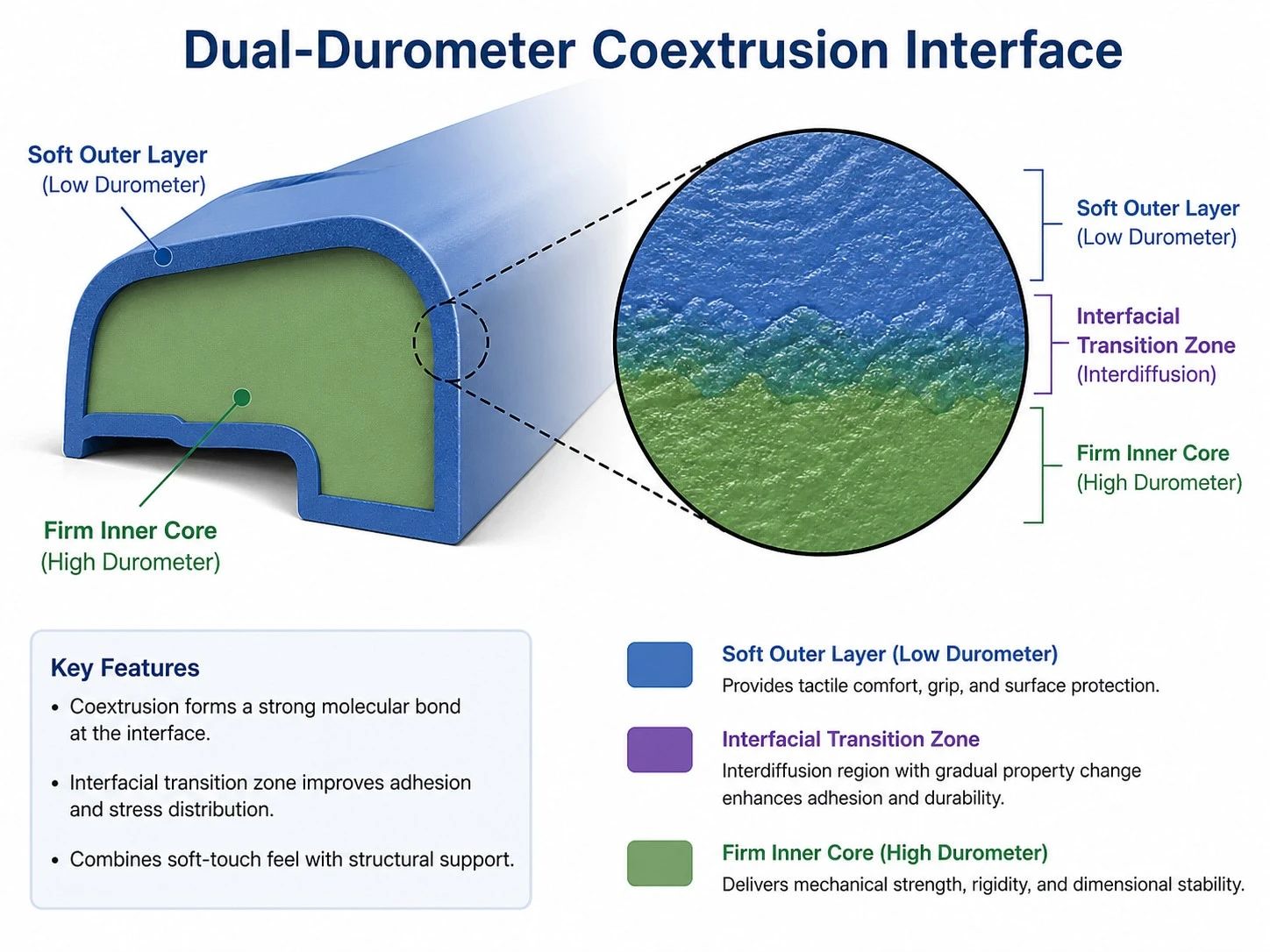 Dual-Durometer Coextrusion Interface